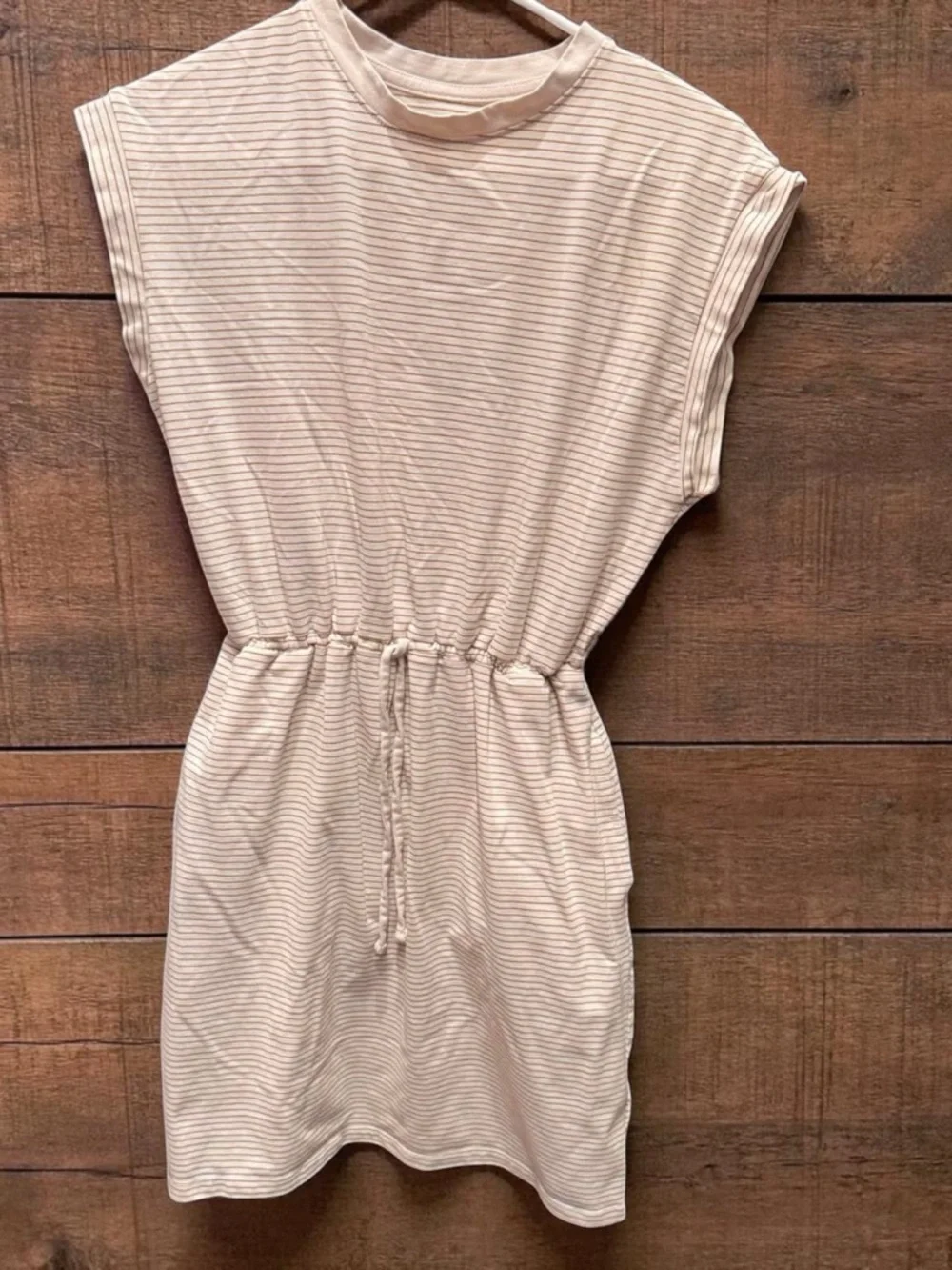 A new day Casual Striped Dress — Beige SMALL W pockets Pit 15” Length 32”